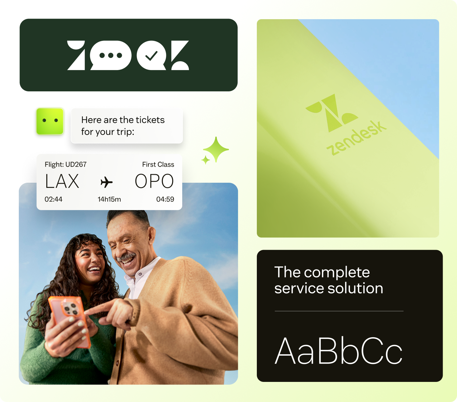 Zendesk creative expression: logo mark, in-product conversation, photography, and typography